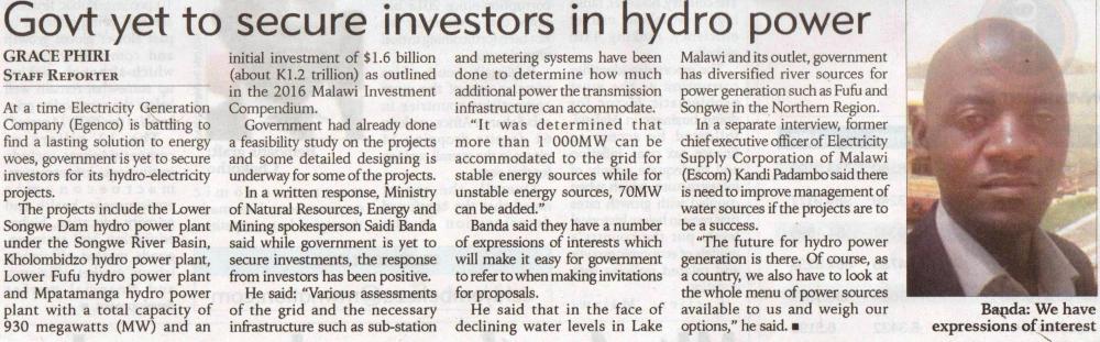 Govt yet to secure investors in hydro power_2017-10-02_The Nation.JPG