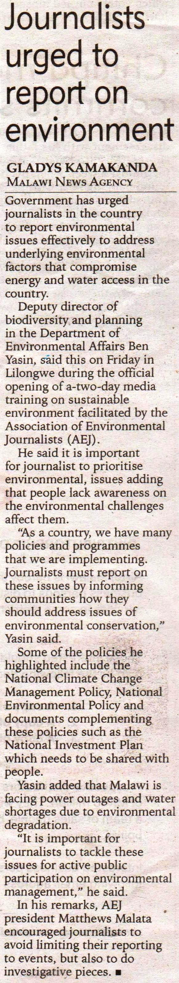 Journalists urged to report on environment_Malawi News Agency.JPG