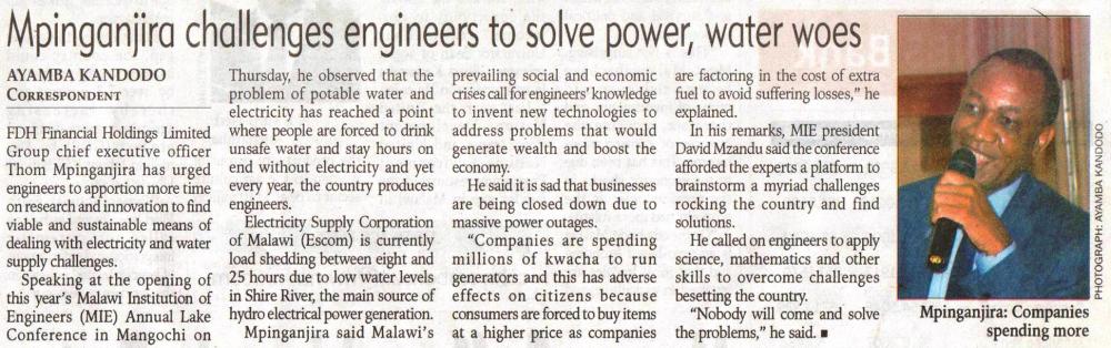 Mpinganjira challenges engineers to solve power, water woes _November 6, 2017_ The Nation.JPG